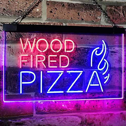 Wood Fired Pizza Dual LED Neon Light Sign